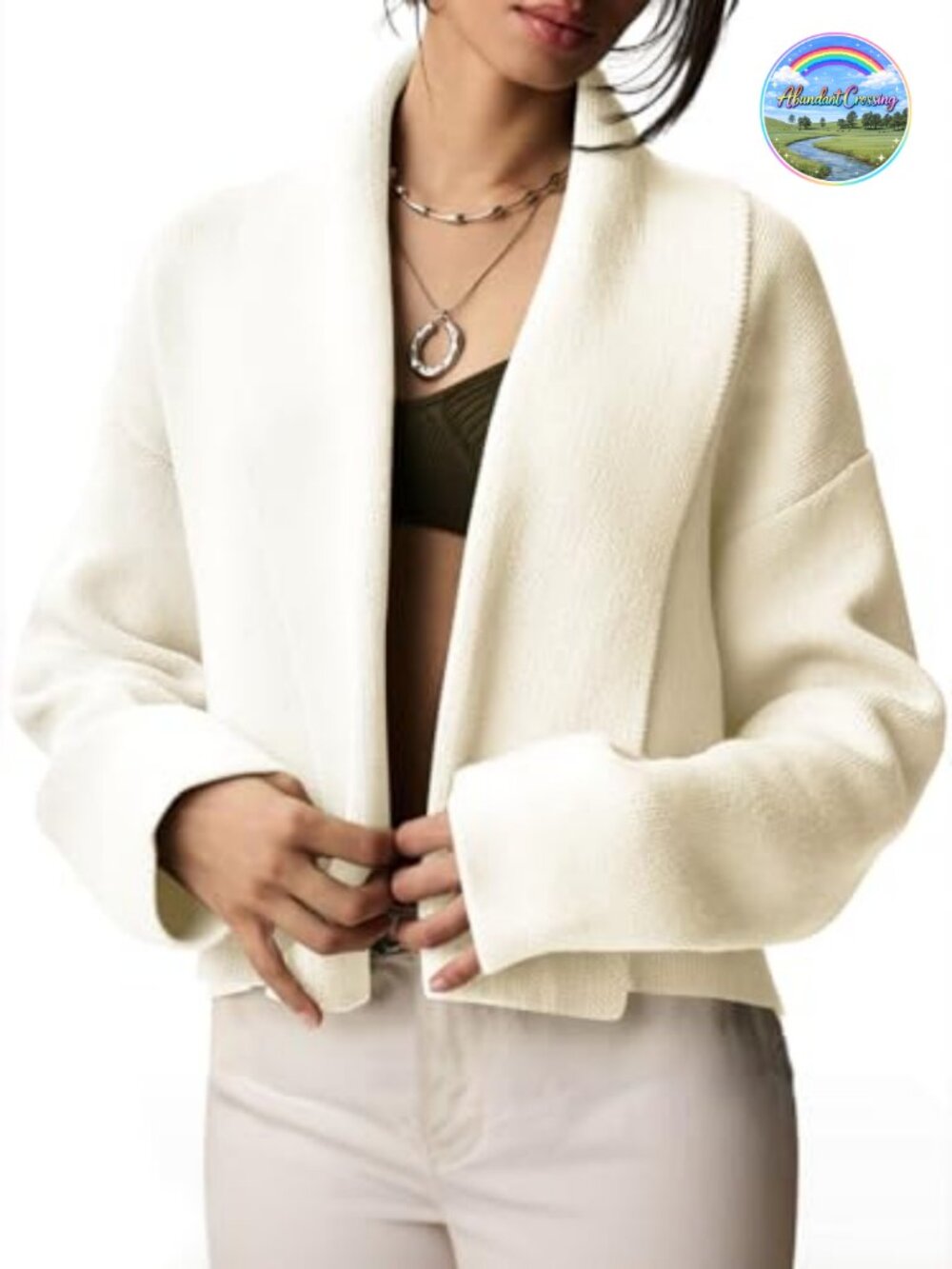 Womens Cropped Cardigan Sweaters Shawl Collar Open Front Long Sleeve Casual Knit